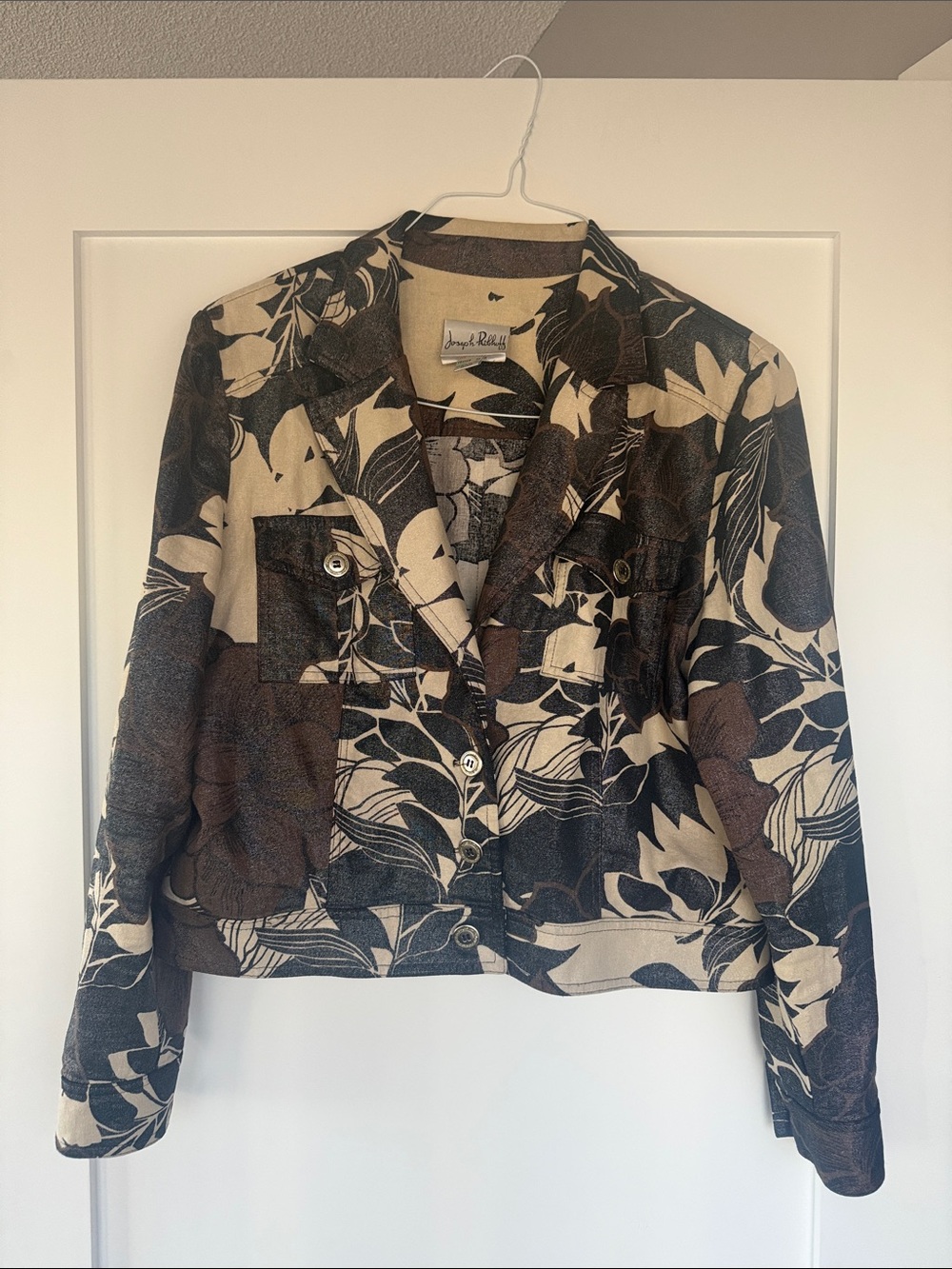 Joseph Ribkoff Black, Cream and Brown Floral Cropped Blazer Jacket
